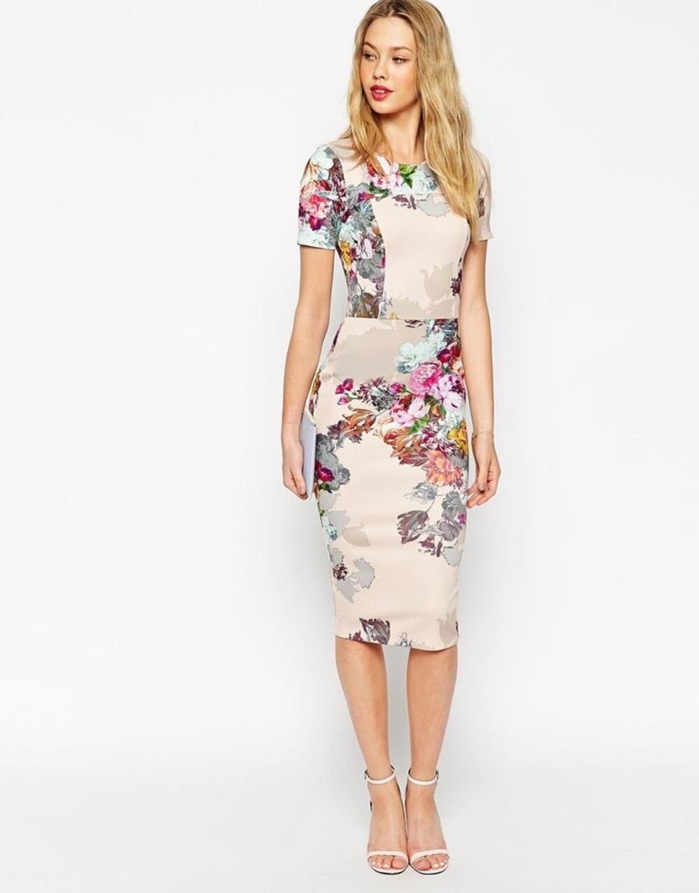 ASOS Floral Scuba Short Sleeve Bodycon Dress Size 4 Multicolor
